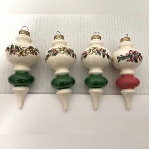 Vintage Hand Painted Christmas Ornaments Set Signed